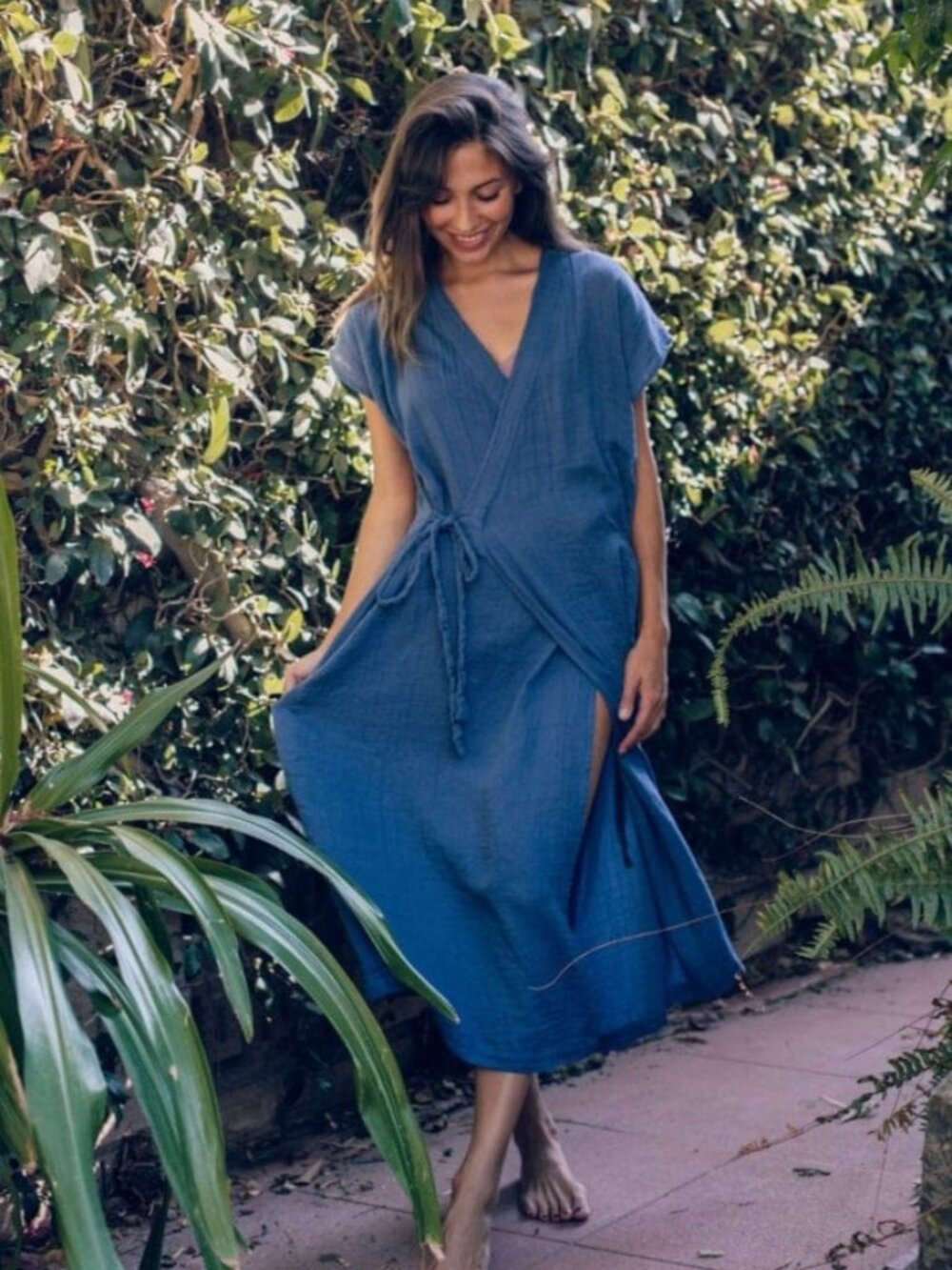 NEW Odd Bird Aydin $175 Turkish Cotton Wrap Lounge House Dress Electric Blue